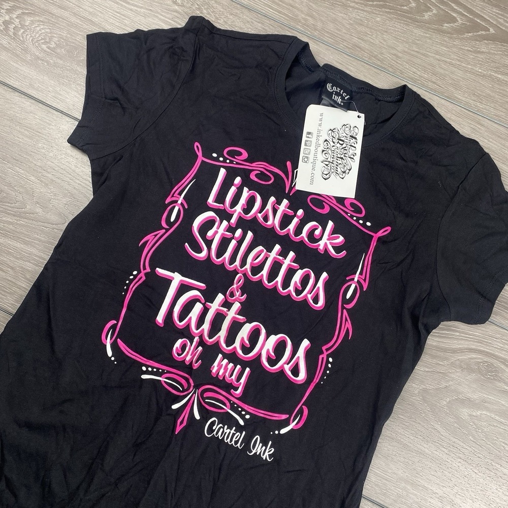 Cartel Ink Women's Short Sleeve T-Shirt Black Pink XL New Tattoos